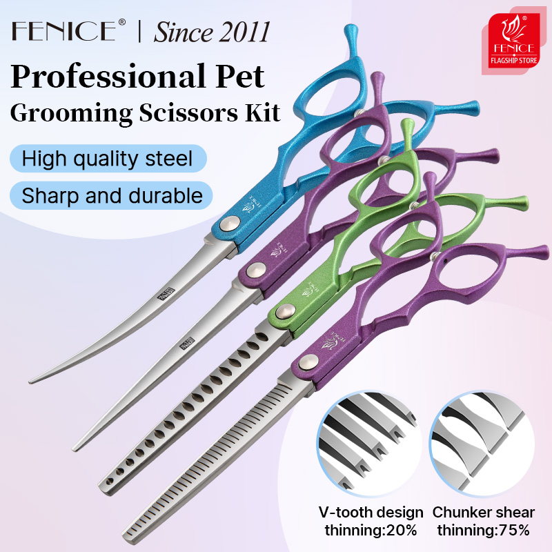 Grooming Scissors - Fenice 6,5-calowe kolorowe proste zakrzywione nożyce